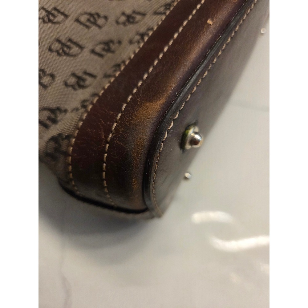 Dooney & Bourke Signature Monogram Canvas Tote Brown Leather Trim Vintage Y2K - Picture 3 of 8